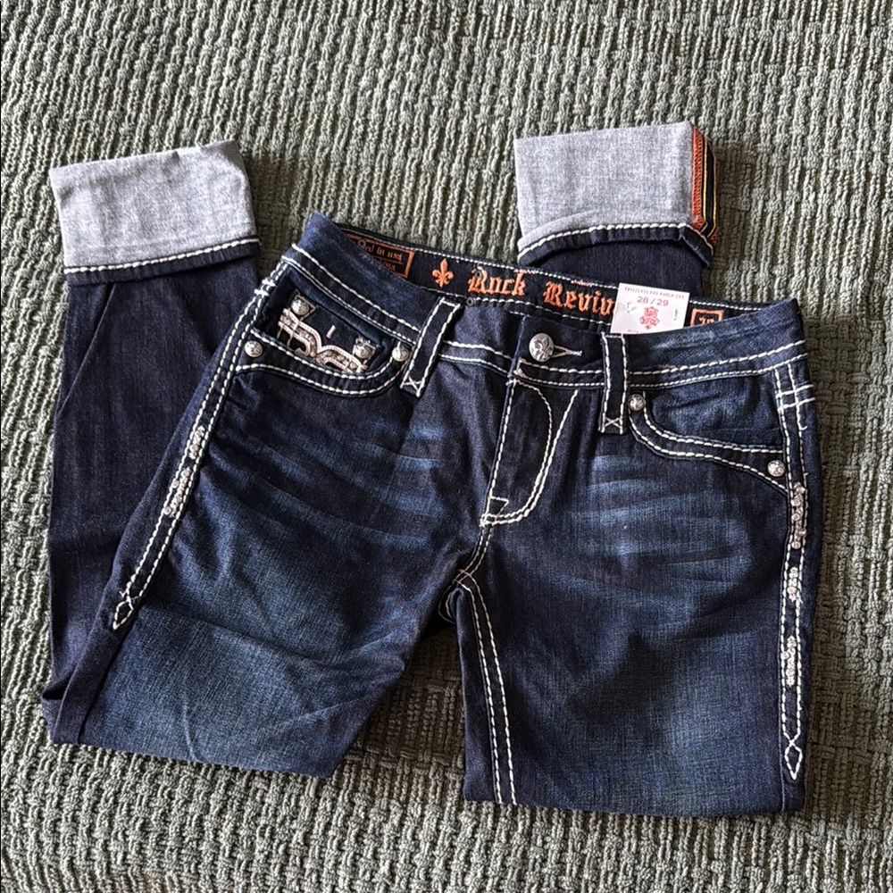 Rock Revival Indigo Jeans (Capris) with Contrast Stitching